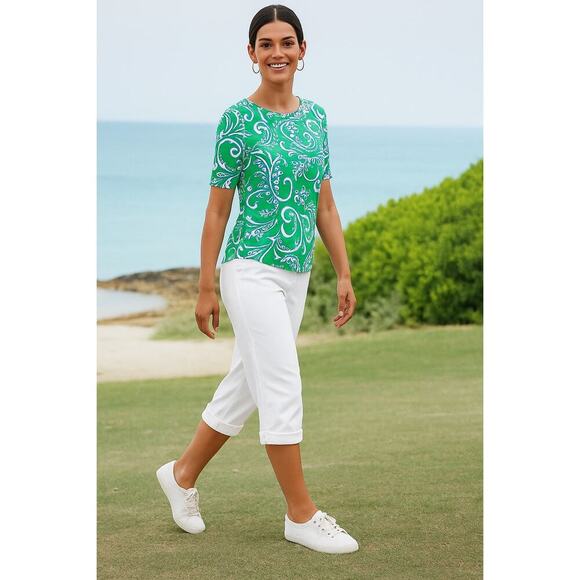 NWT Soft Surroundings Barbados Convertible Crop Cotton Lyocell Pants White Large - Picture 2 of 12